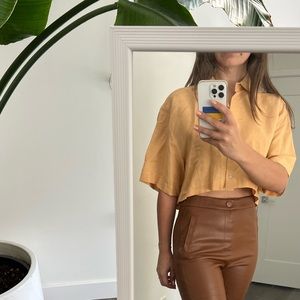 Zara Cropped Shirt Mustard M